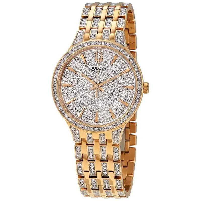 Bulova 98A229 Phantom Crystal Pave Dial Gold-tone Bracelet 40MM Mens Watch - Dial: Gold, Band: Gold, Bezel: Gold