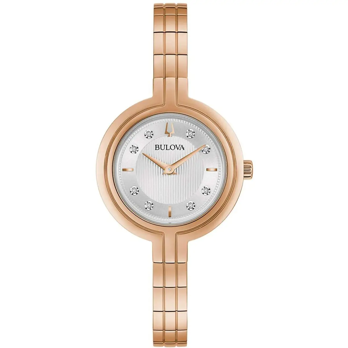 Bulova 97P145 8 Diamonds Rose Gold Tone Silver Dial Womens Dress Watch - Dial: Silver, Band: Rose Gold