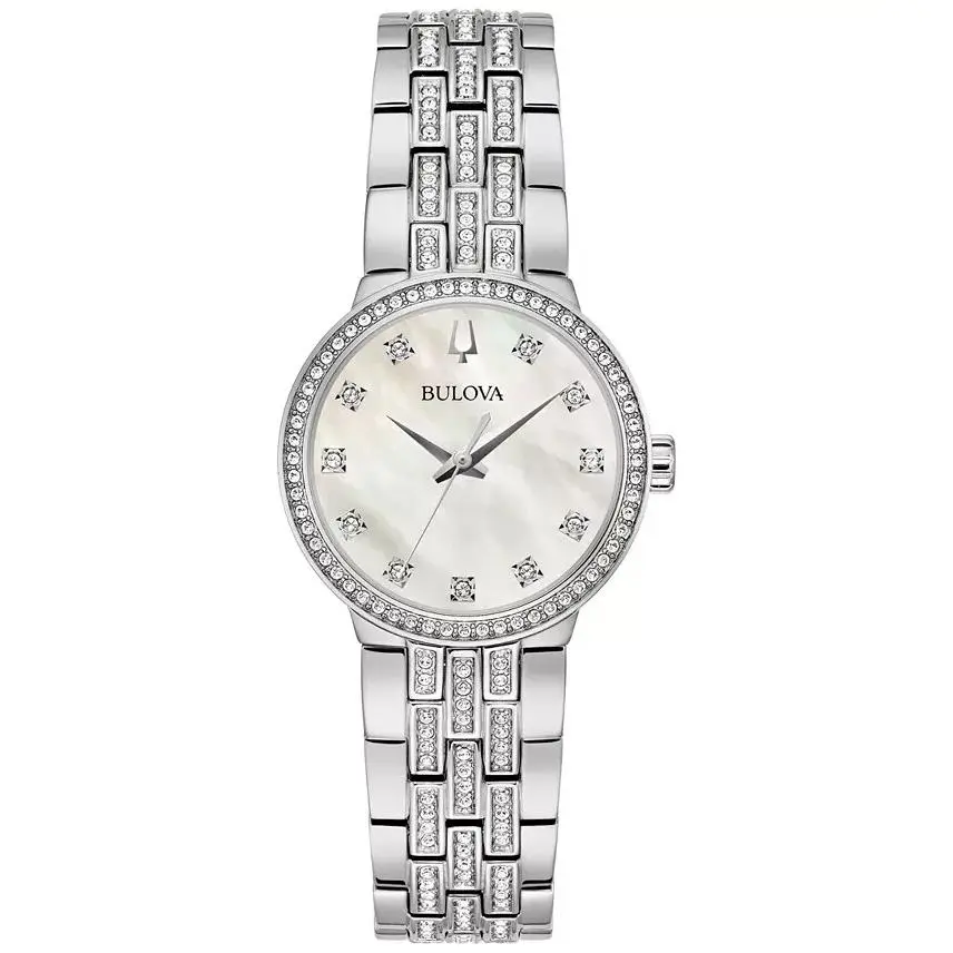 Women`s Diamond Accent Quartz Silver Stainless Steel Watch 29MM 96X163 by Bulova
