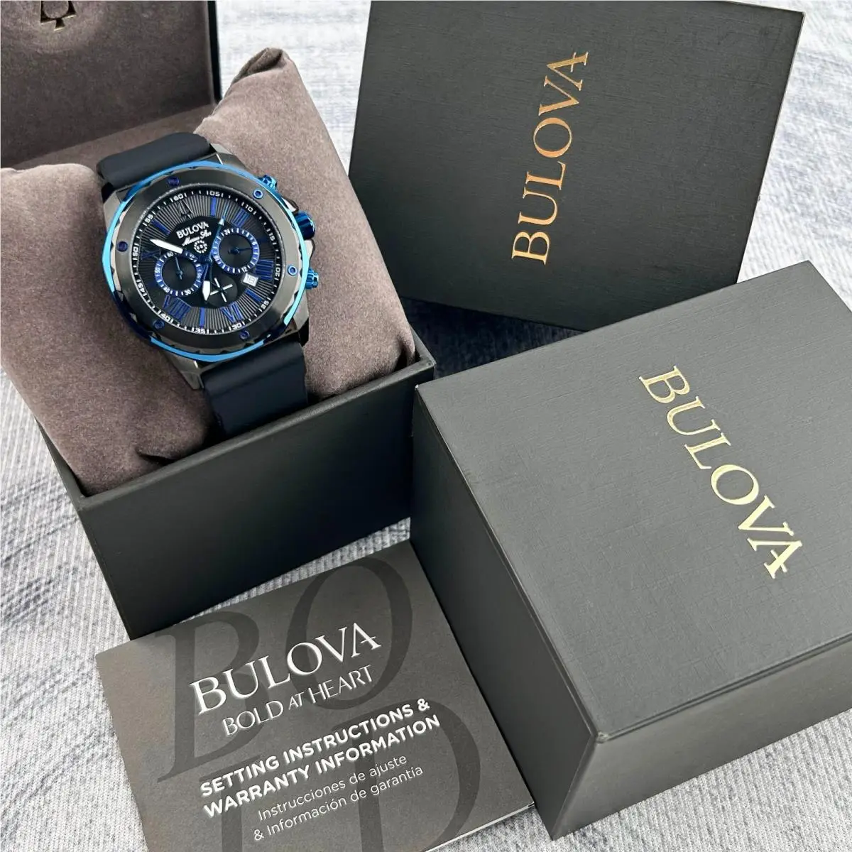 Marine Star Men`s 44mm Chronograph Quartz Watch Black Dial-98B308 by Bulova