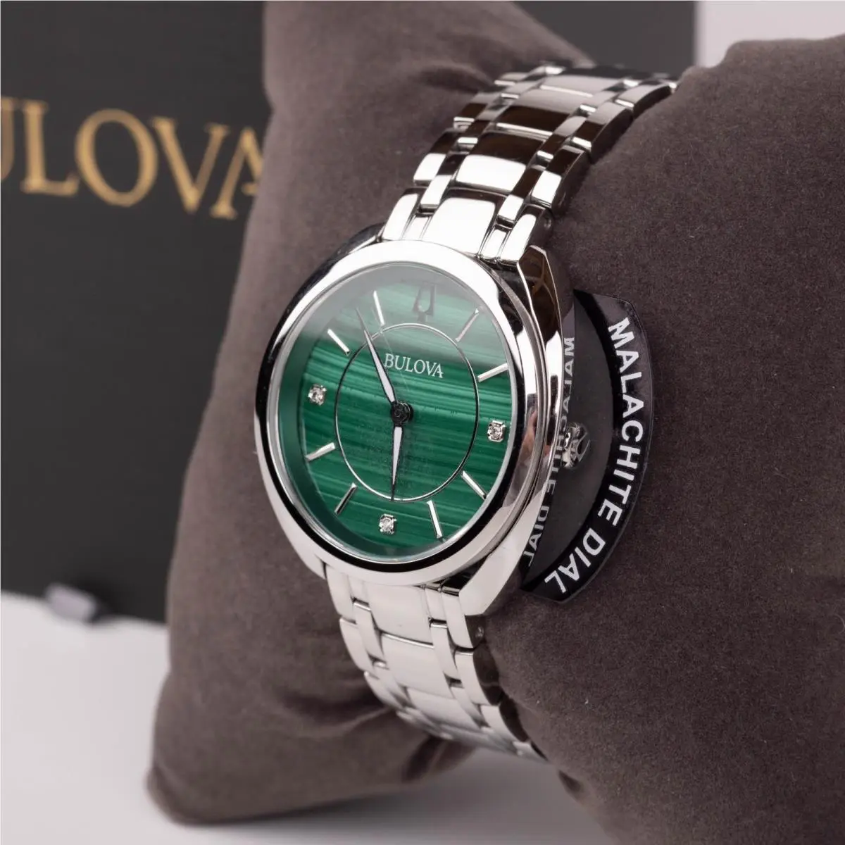 Bulova Classic Diamond Malachite Stainless Steel Quartz Ladies Watch 96P256