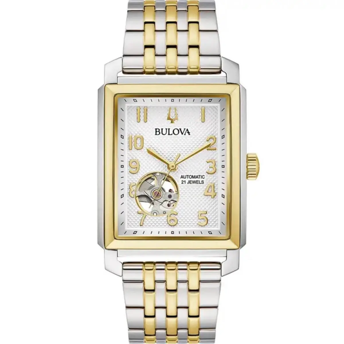 Bulova Unisex Watch Sutton Open Heart Silver Tone Dial Steel Bracelet 98A308