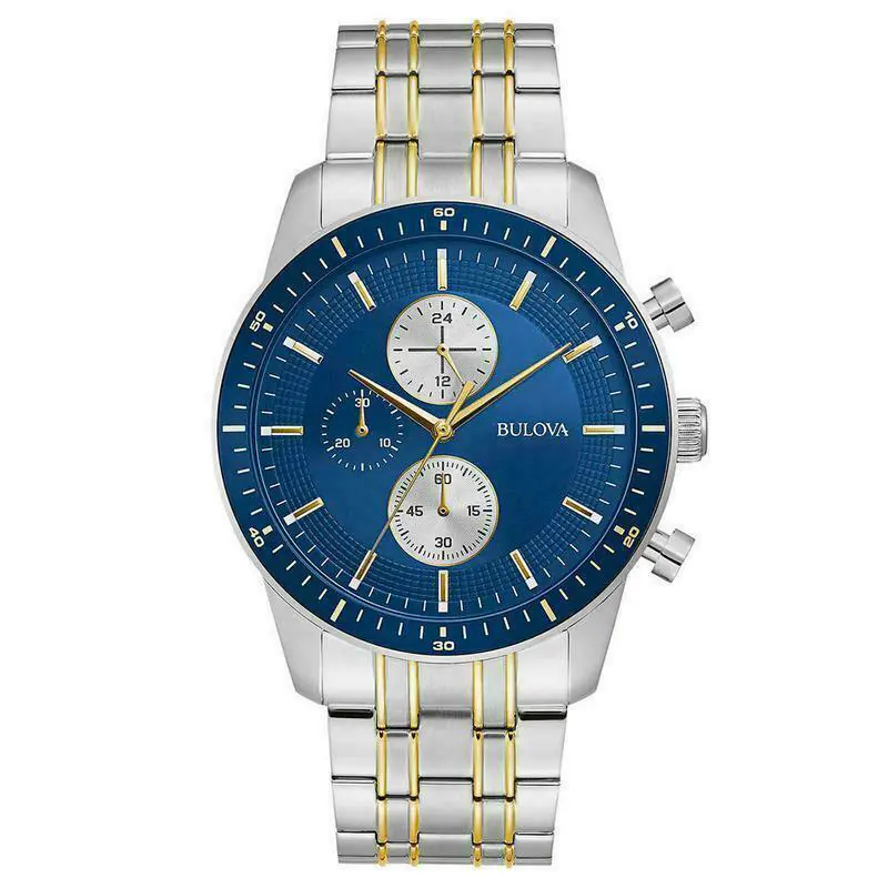Men`s Bulova Classic Sport Stainless Steel Luxury Watch BL-98A243 - Dial: Black, Band: Gold, Silver