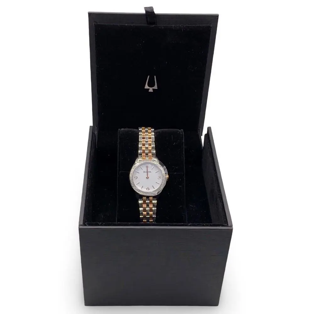 Bulova Diamonds Two Tone White Dial Sapphire Crystal Women`s Watch