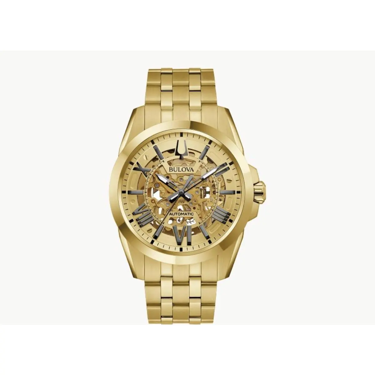 Bulova Sutton Classic Automatic Men`s Gold Stainless Steel Watch 97A162 - Dial: Gold, Band: Gold, Bezel: Gold