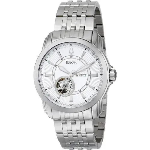 96A100 Mens Automatic Stainless Steel Skeleton Caseback Silver Tone Watch by Bulova