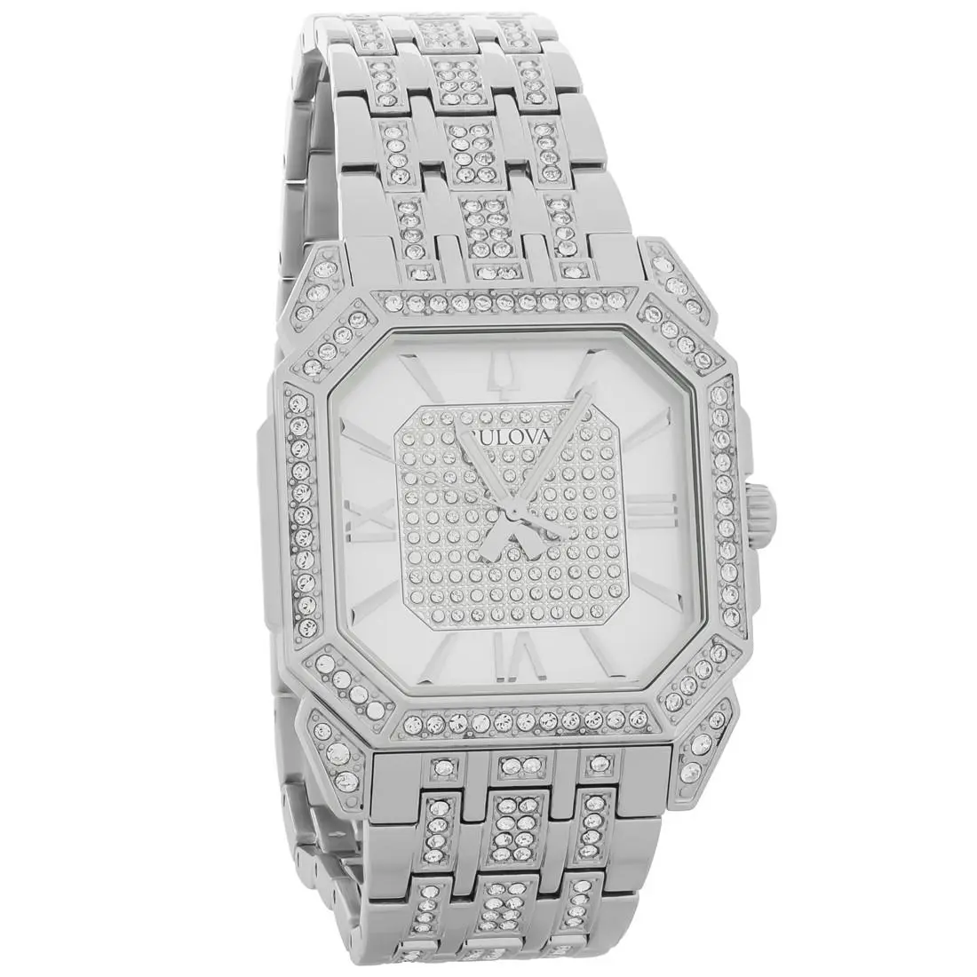 Bulova Octava Men`s Crystal Quartz Watch 96A285 - Face: Silver, Dial: Silver, Band: Silver