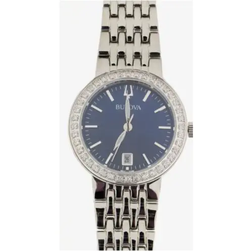 Bulova 96R240 Classic Lady Diamond Blue Date Dial Silver Steel Womens Watch