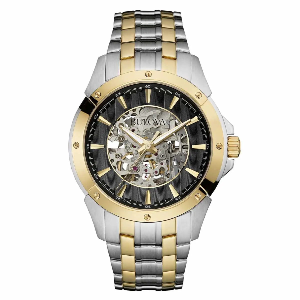 Bulova 98A146 Gent`s Skeleton Dial Two Tone Steel Automatic Watch