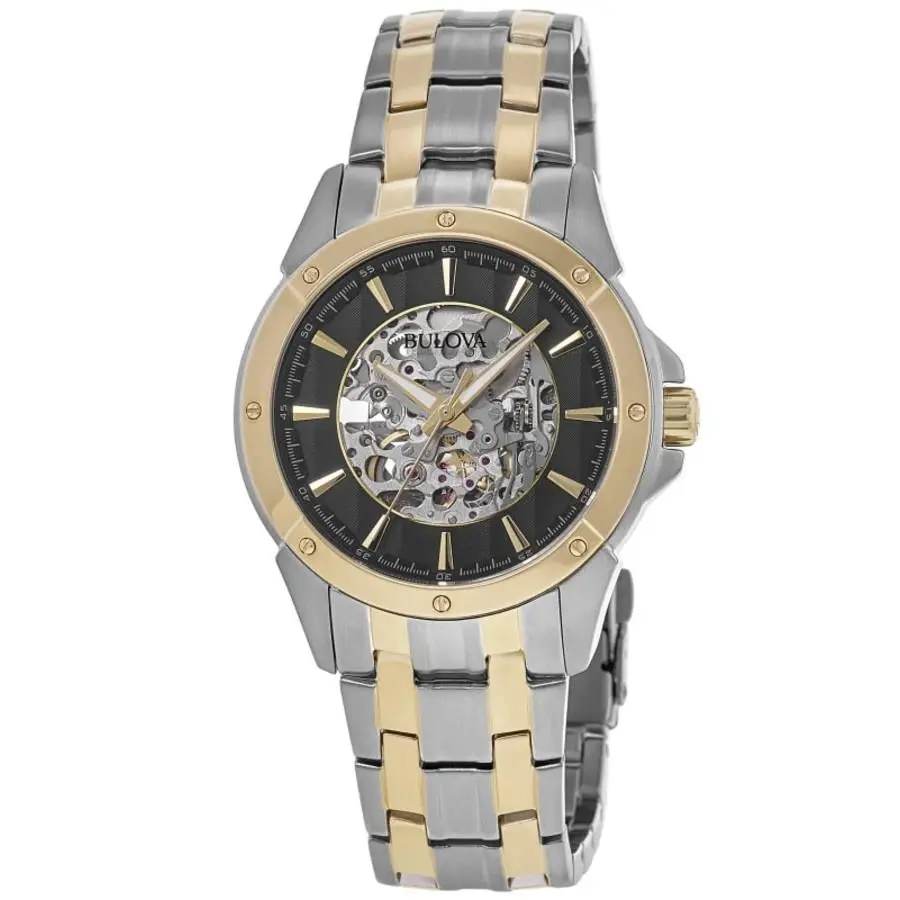 Bulova Classic Automatic Black Skeleton Dial Two-tone Men`s Watch 98A146