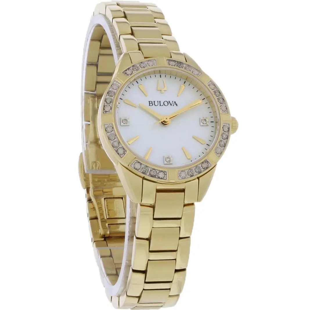 Sutton Diamond Women`s Mop Dial Gold-tone Quartz Watch 98R297 by Bulova