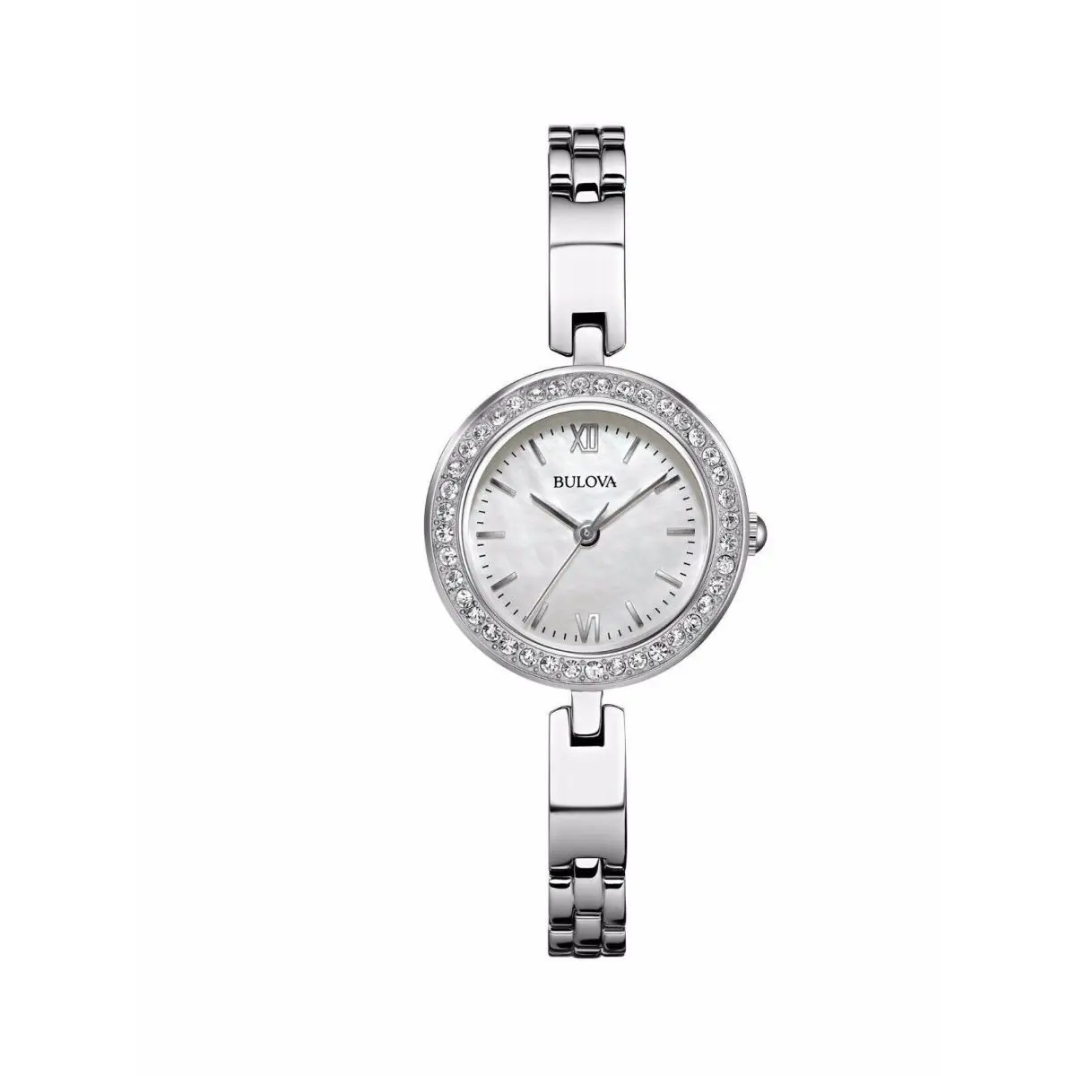 Bulova 98X107 Crystal Accented Mother of Pearl Dial Silver Tone Watch - Dial: Mother-of-pearl, Band: Silver, Bezel: Silver