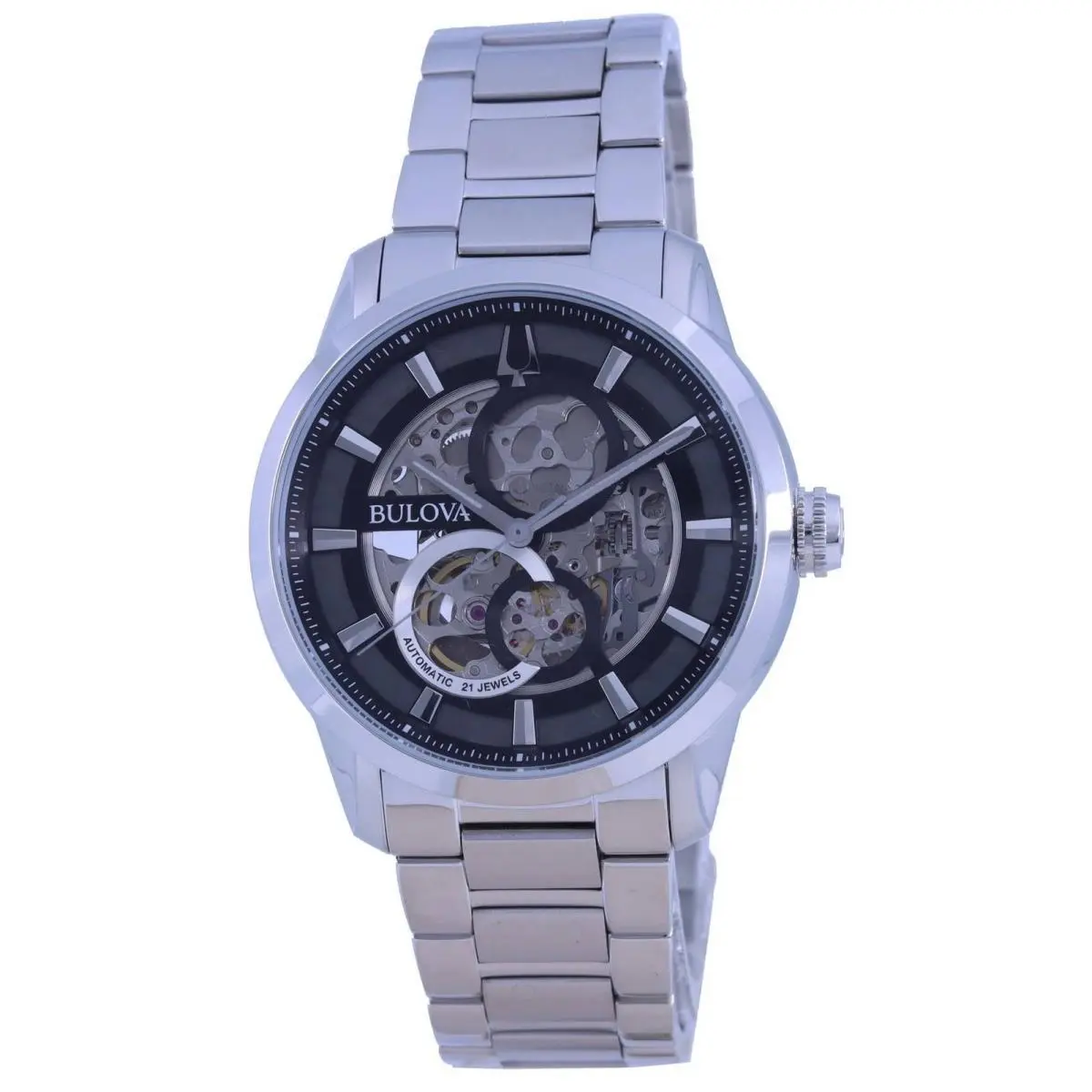 Bulova Classic Skeleton Black Dial Stainless Steel Automatic 96A208 Men`s Watch