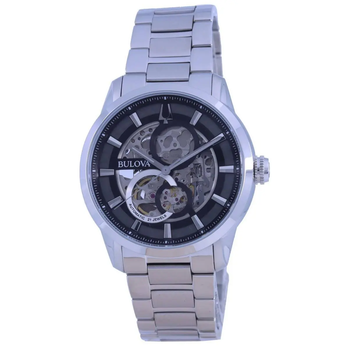 Bulova Classic Skeleton Black Dial Stainless Steel Automatic 96A208 Men`s Watch