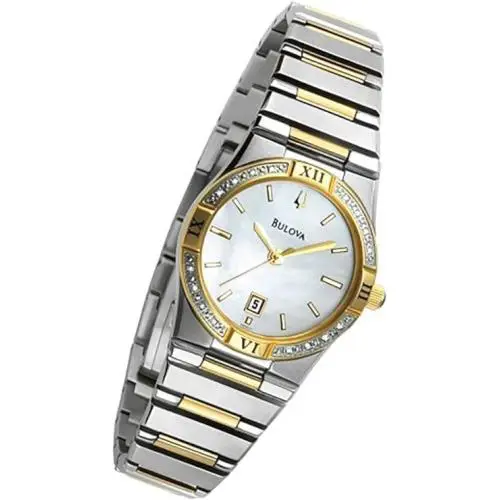 Bulova Women`s 98R011 Diamond Case Calendar Watch - Band: Gold, Silver, Bezel: Gold