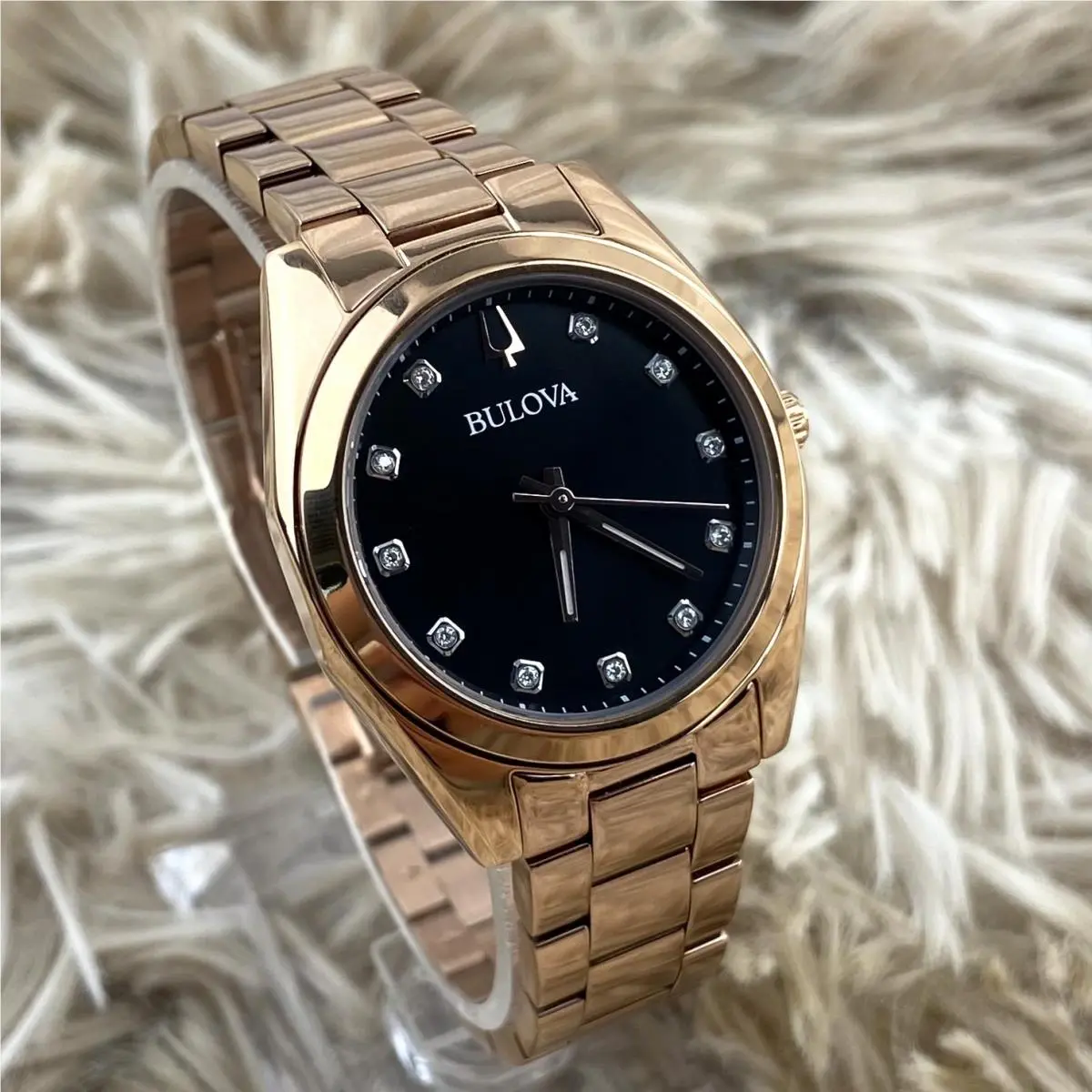 Bulova Surveyor Quartz 31mm Grey Dial Rose Gold Strap Women`s Watch 97P156