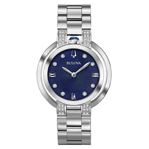 Bulova Women`s Classic Quartz Gemmed Silver Stainless Steel Watch 35 MM 96R225
