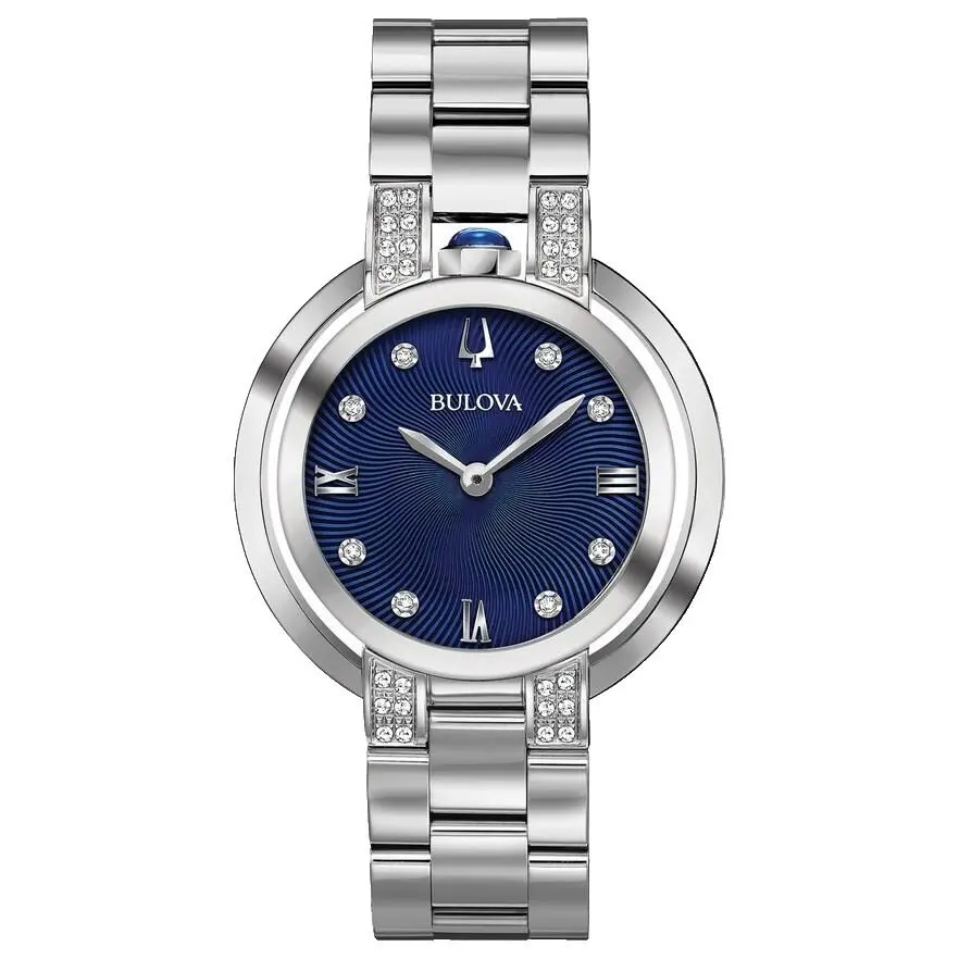 Bulova Rubaiyat 96R225 Blue Dial Silver Bracelet Quartz 35MM Womens Watch