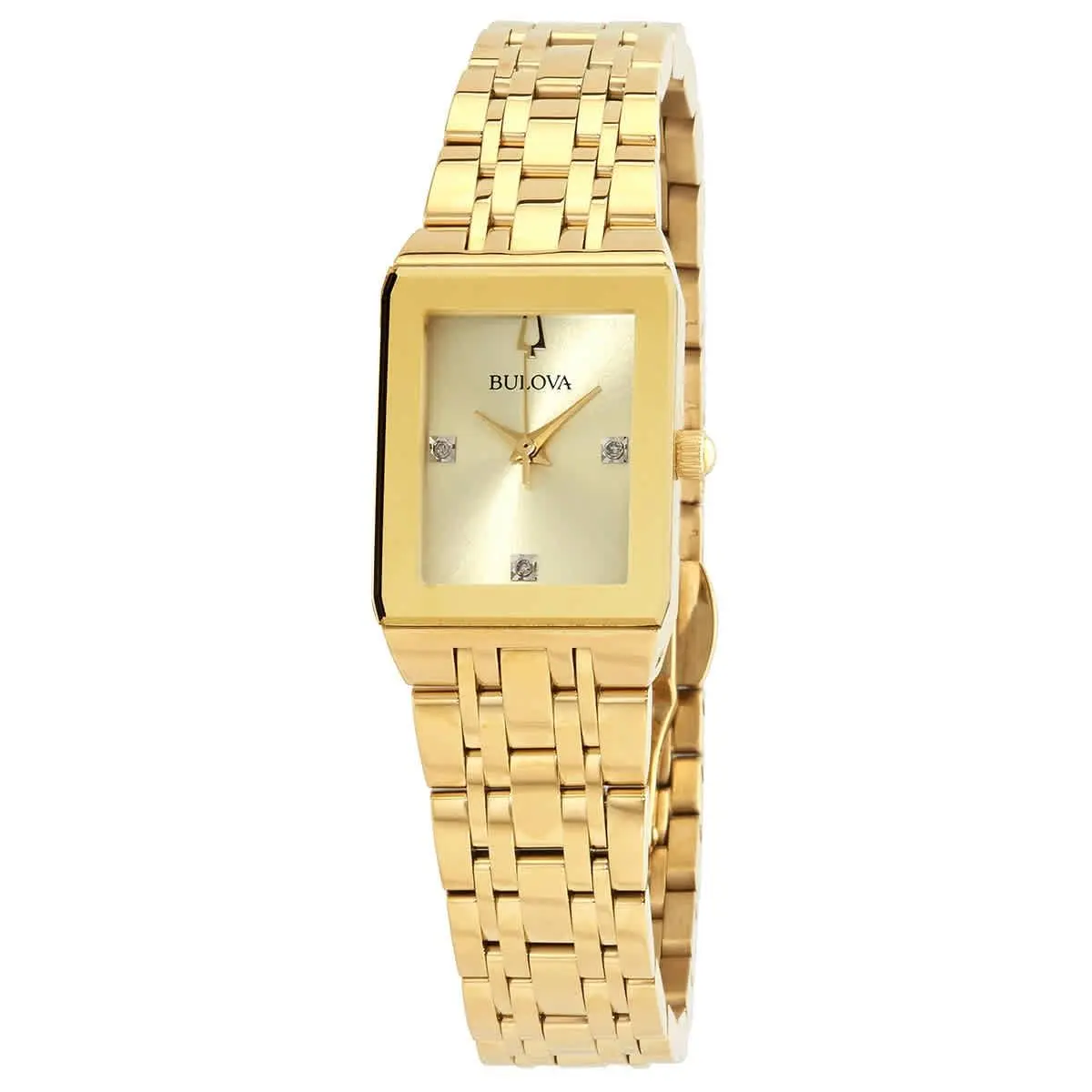 Bulova Futuro Quartz Champagne Dial Ladies Watch 97P140 - Dial: Gold, Band: Gold, Bezel: Gold, Champagne