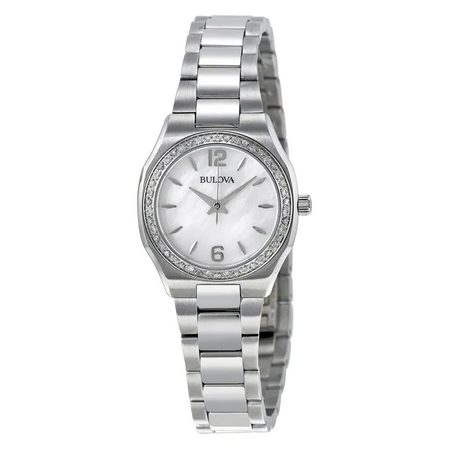 Bulova 96R199 Diamond Mother of Pearl Dial Silver Tone Ladies Watch - Dial: Mother-of-pearl, Band: Silver, Bezel: Silver