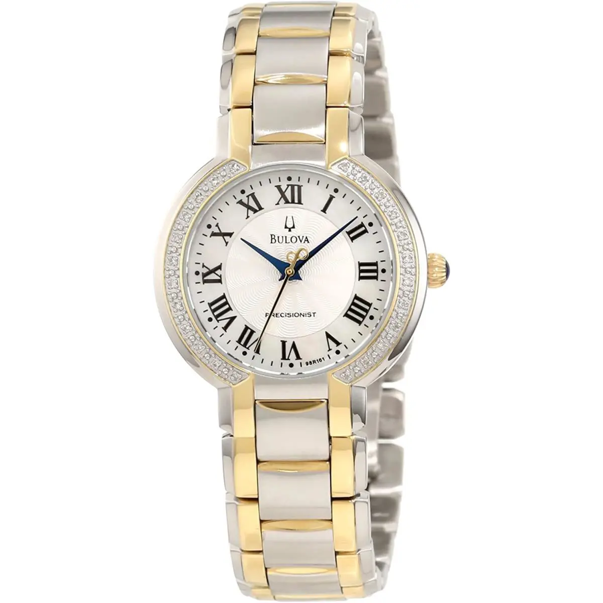 Bulova Precisionist Silver Dial Two-tone SS Women`s Watch 98R161 - Dial: Silver, Band: Gold, Silver, Bezel: Silver