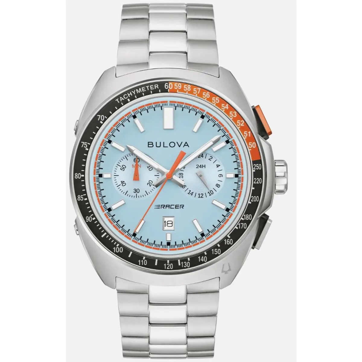 Bulova Racer Chronograph Men`s 42mm Light Blue Dial Steel Bracelet Quartz 98B432