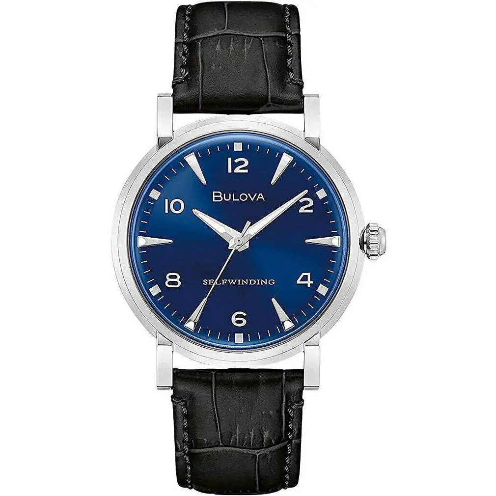 Bulova 96A242 Classic Automatic Blue Dial Leather Strap Selfwinding Watch