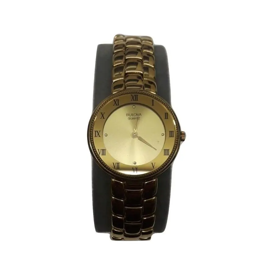 Vintage Bulova 97L04-T1 Gold Quartz Water Resistant Women`s Writst Watch
