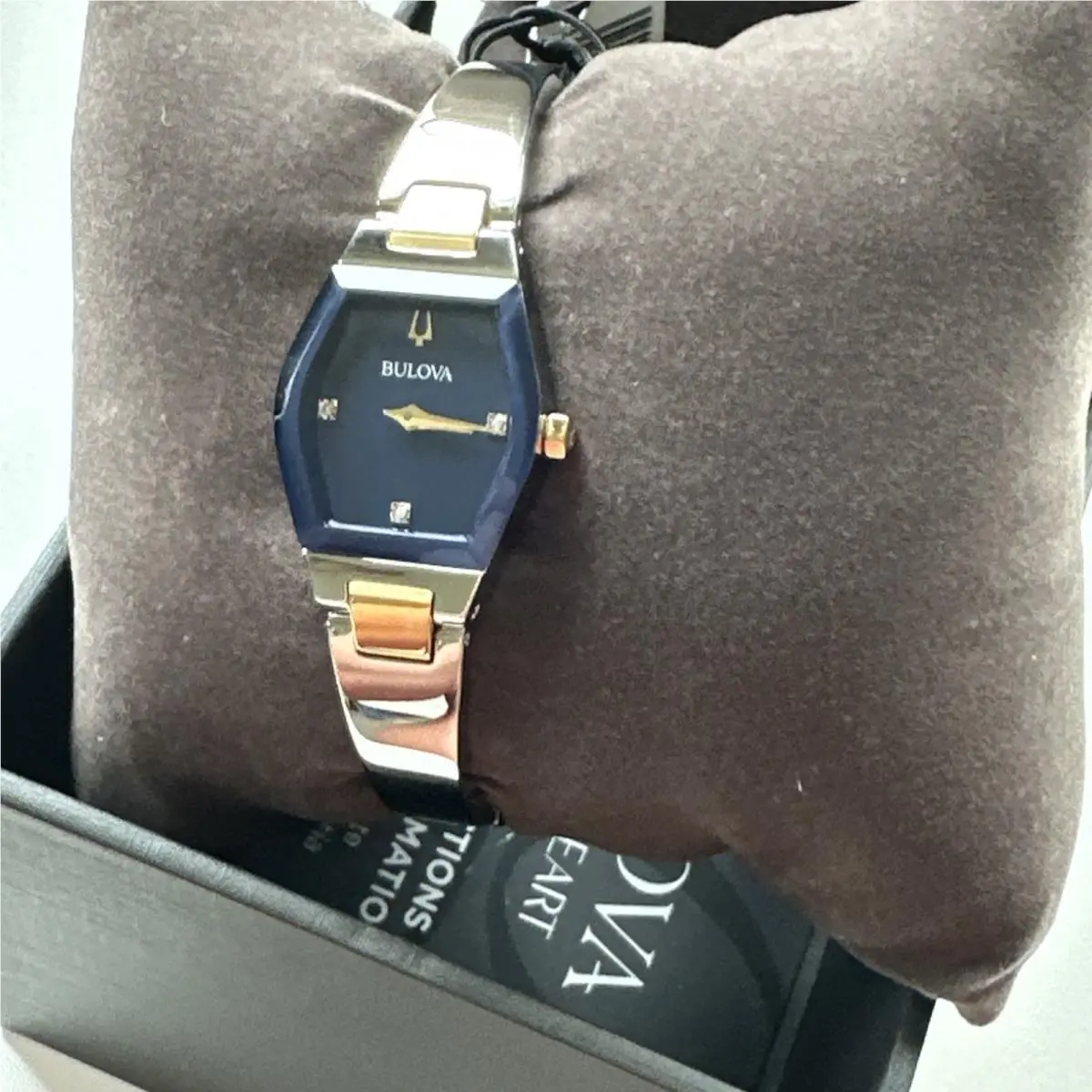 Bulova Gemini Diamonds Quartz Blue Dial Steel Ladies Bangle Watch 98P218