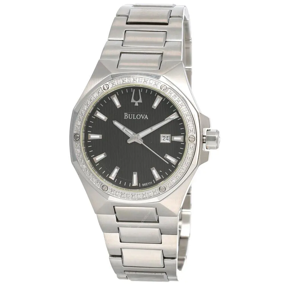 Bulova 42MM Black Dial Stainless Steel Men`s Watch 96E111