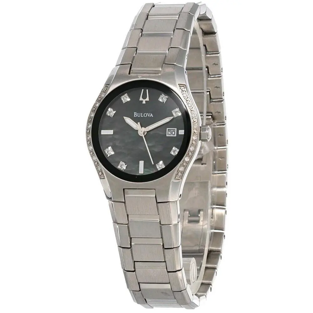 Black Mop Dial Stainless Steel Women`s Watch 96R132 by Bulova
