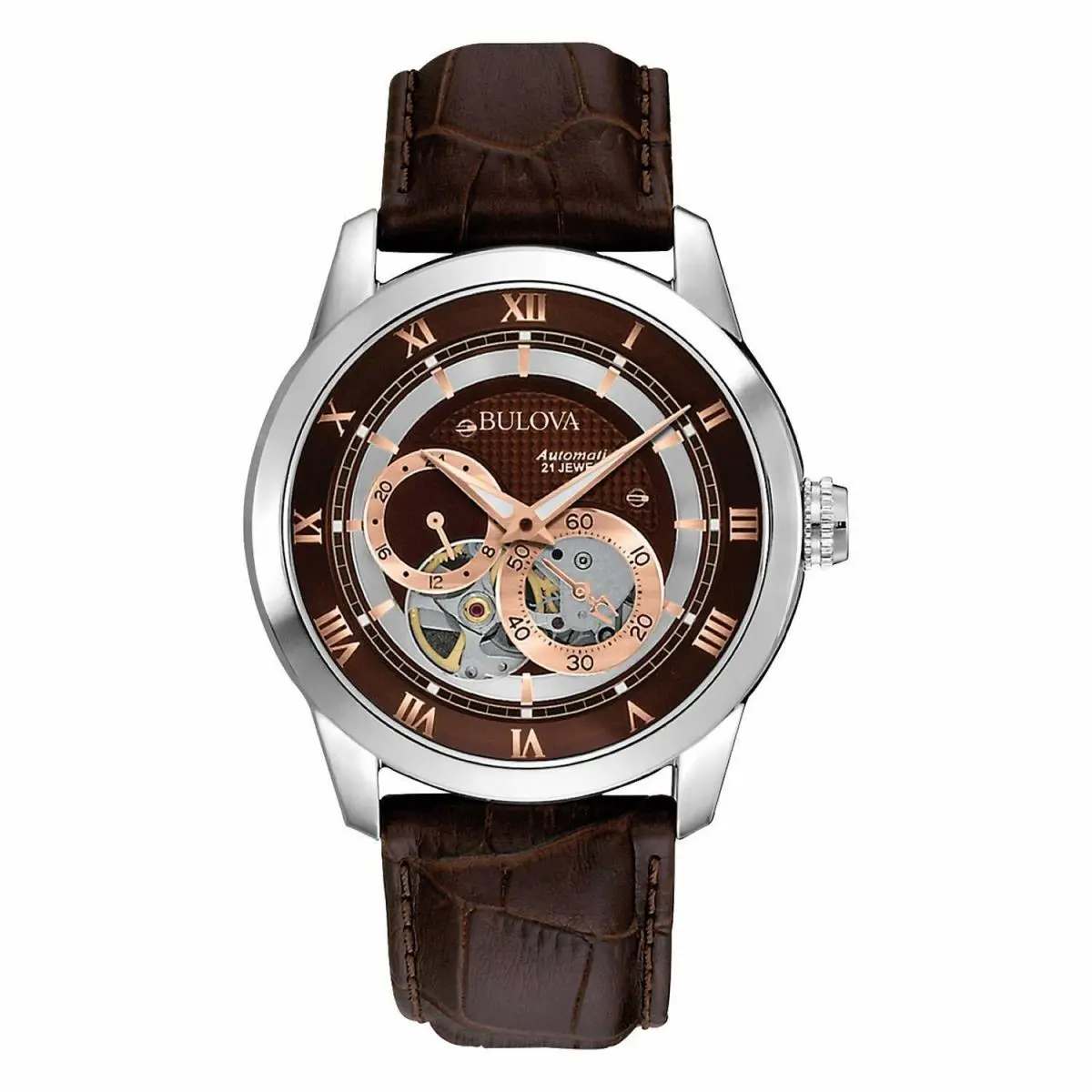 Bulova Men`s Brown 96A120 Bva Series Dual Aperture Dial Watch - Dial: Brown, Band: Brown