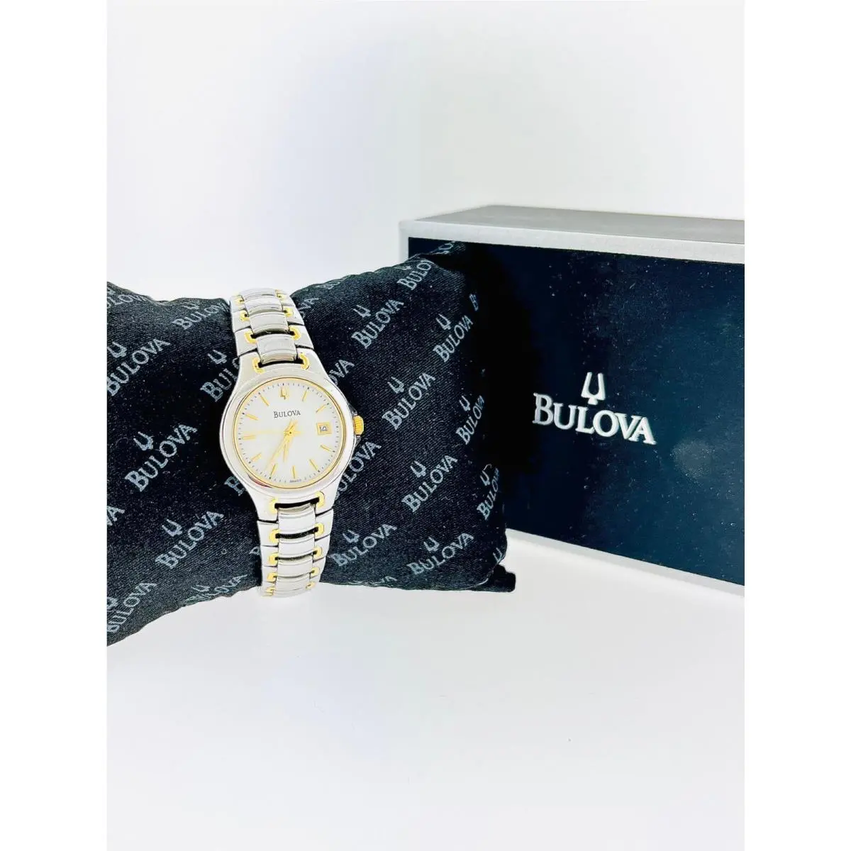 Women`s Bulova 98M001 Stainless Steel Two Tone Watch with White Face