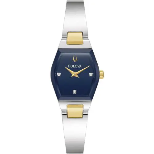Bulova 98P218 Gemini Collection Diamond Blue Dial Stainless Modern Women`s Watch - Dial: Blue, Band: Gold & Silver