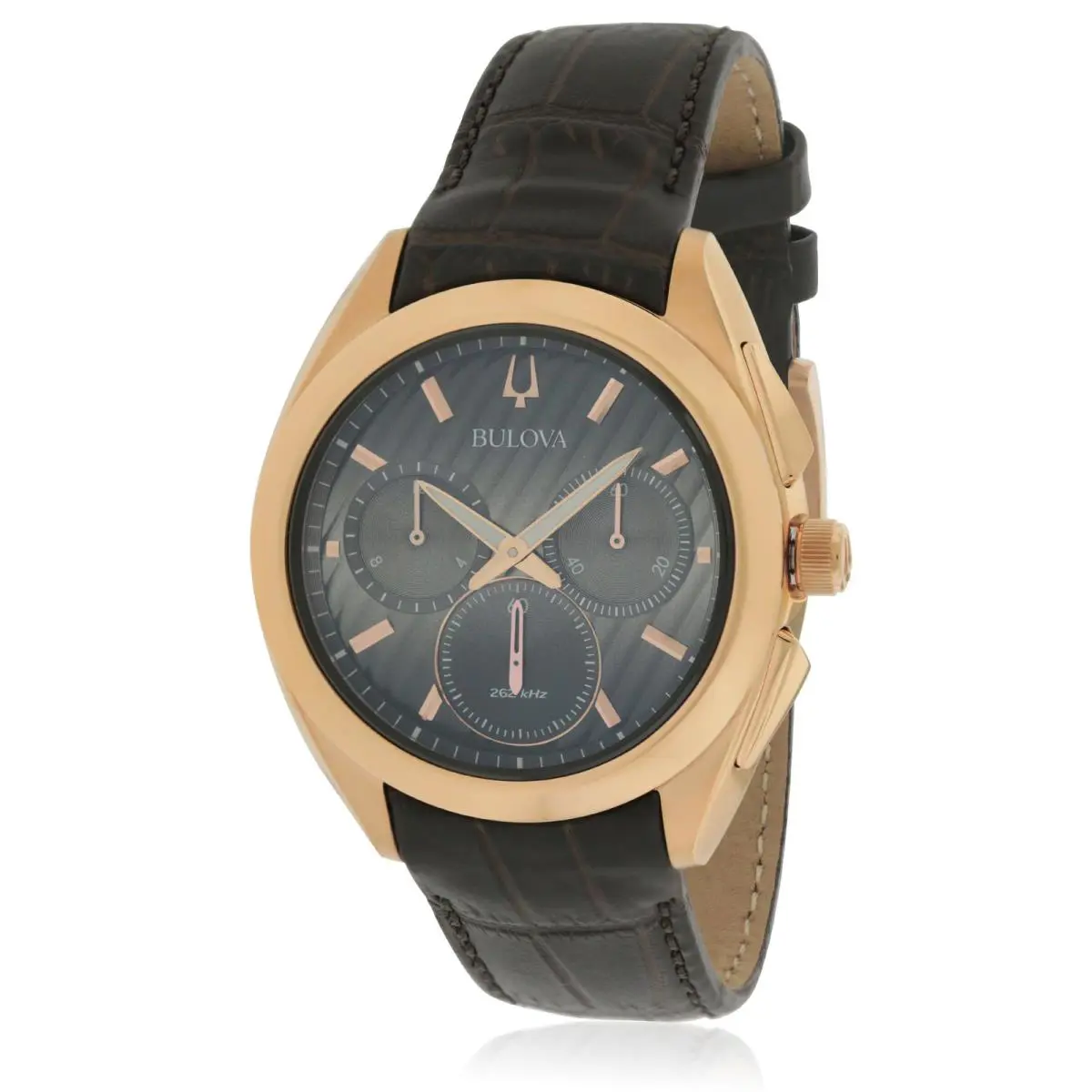 Bulova Curv Chronograph Leather Mens Watch - Dial: Gray, Black, Band: Brown, EBAY_Dial: Gray