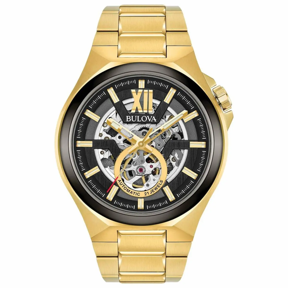 Bulova Classic Automatic Mens Stainless Steel Maquina Gold-tone Model: 98A178 - Gold Tone, Dial: Black, Band: Gold