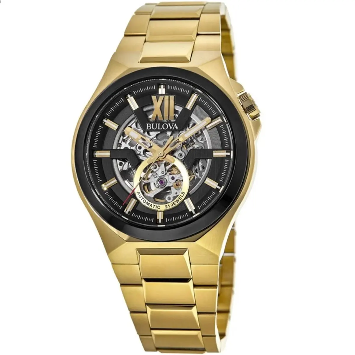 Bulova Men`s Classic Black Dial Watch - 98A178 - Dial: Black, Band: Gold