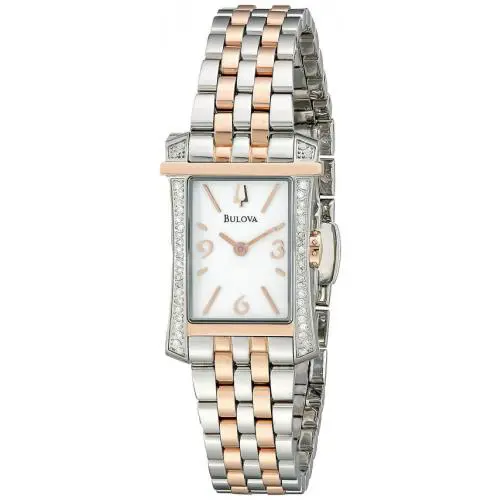 Bulova 98R186 Gallery Winslow Rose Gold Silver Tone 48 Diamonds Watch