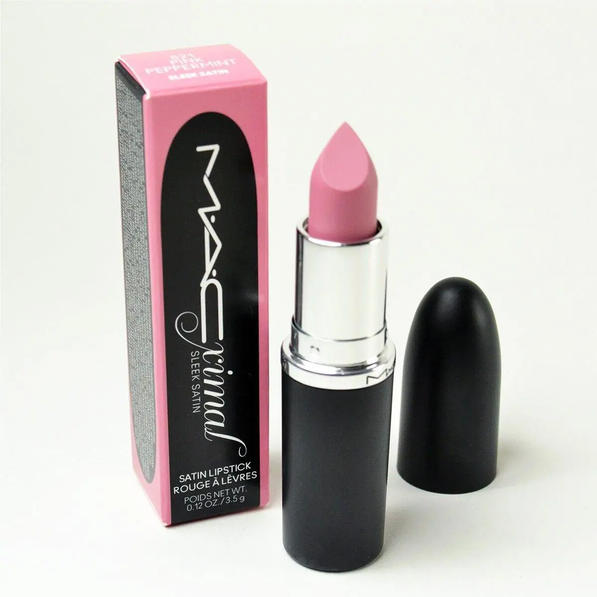 Mac Ximal Sleek Satin Lipstick 821 Pink Peppermint - Full Size 3.5 g / 0.12 Oz