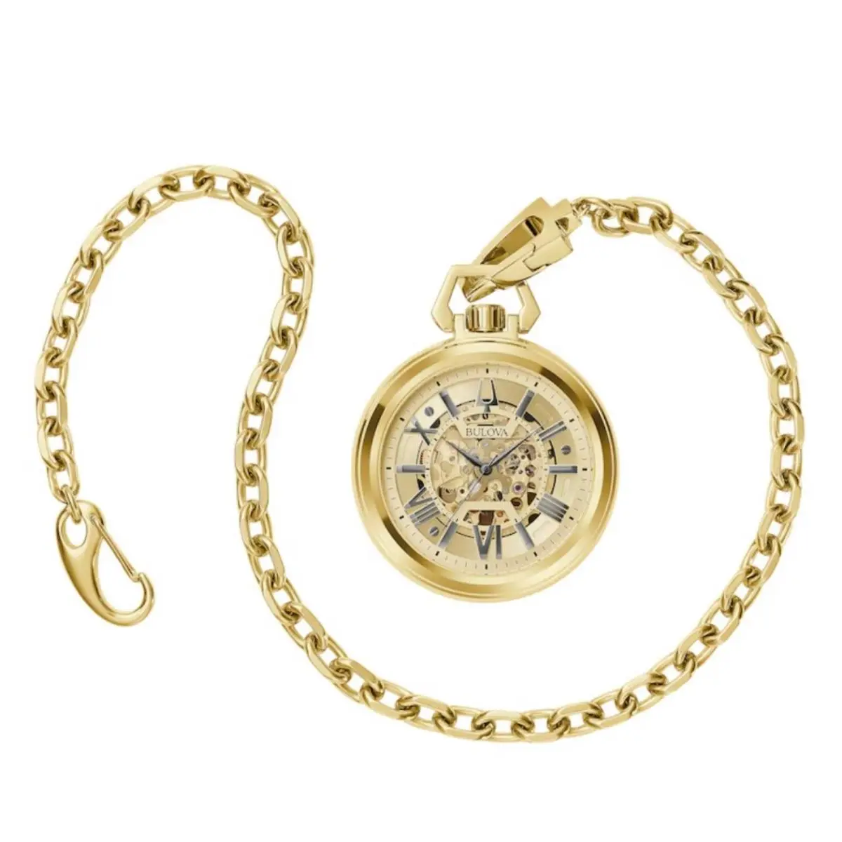 Bulova Men`s Sutton 50mm Automatic Pocket Watch 97A178 - Dial: Gold, Band: Gold Tone, Other Dial: Gold