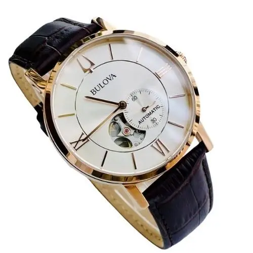 Bulova Classic Silver Dial Rose Gold Tone 97A150 Stainless Steel Men`s Watch