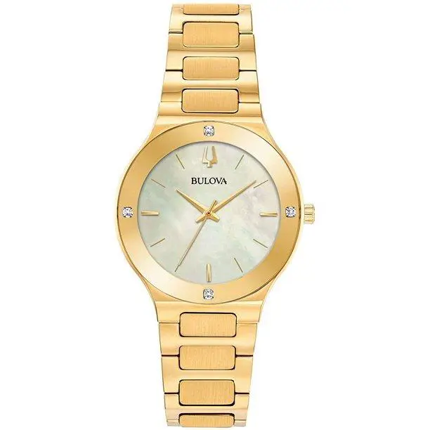 Bulova 97R102 Women`s Futuro Mother-of-pearl Dial Steel Diamond Watch - Dial: mother of pearl, Band: Gold, Bezel: Gold