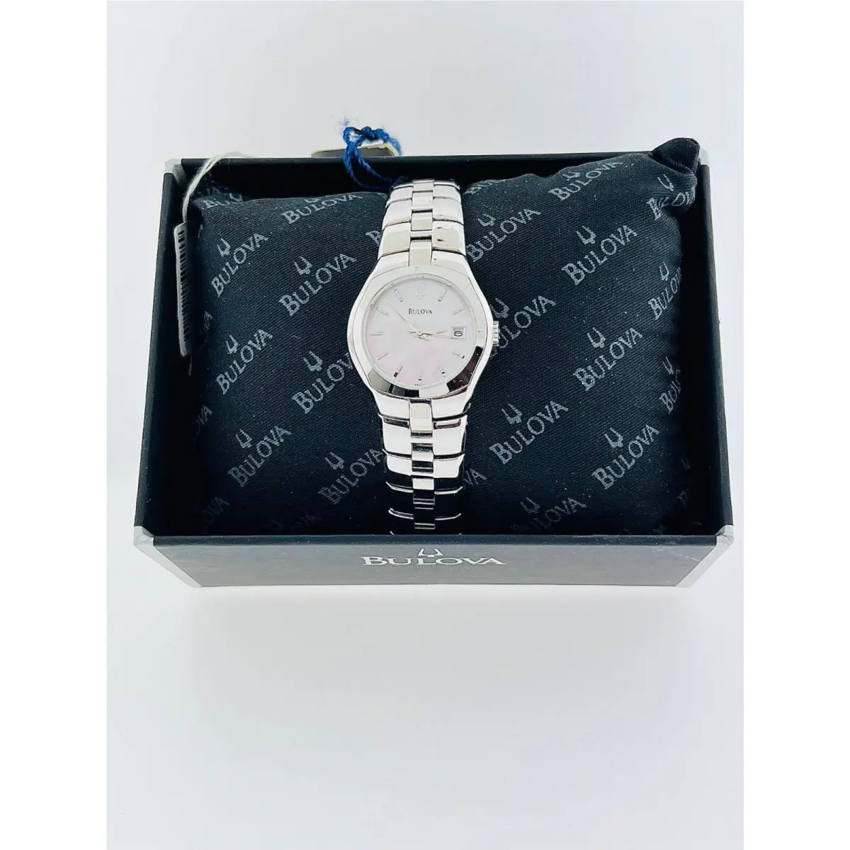 Bulova Stainless Steel Pink Mop Dial Ladies Quartz Watch 96M101
