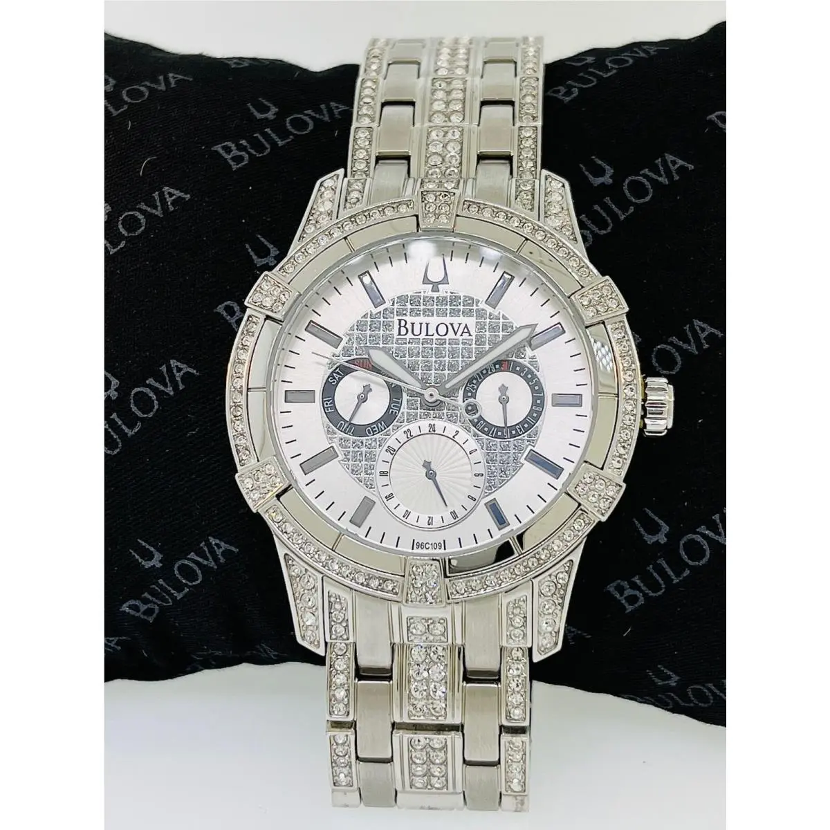 Men`s Bulova Multi Functional Stainless Steel Watch with Crystals