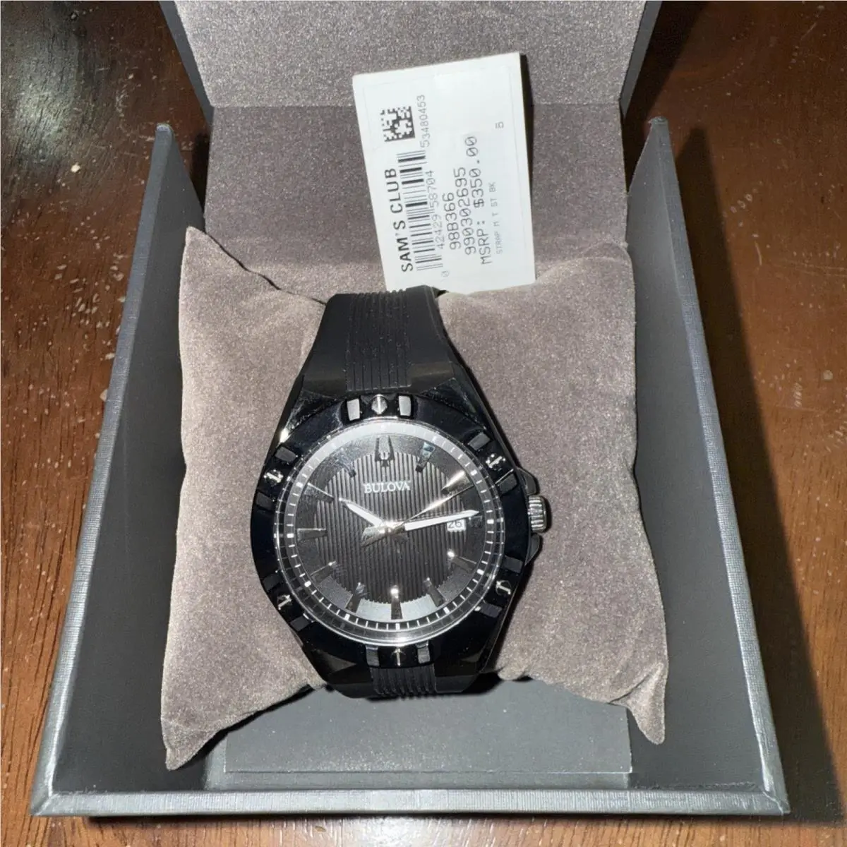 98B366 Bulova Black Dial Polyurathane Strap Stainless Steel Men`s Watch M-460