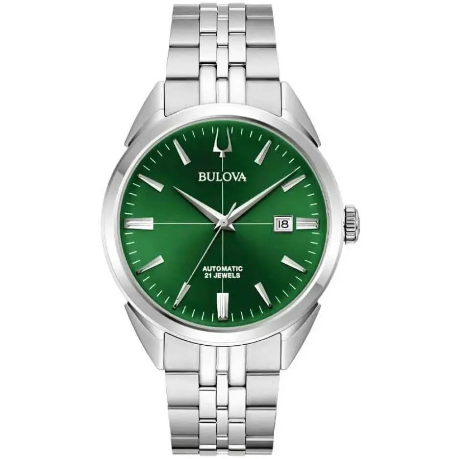 Sutton Automatic Green Soleil Dial Stainless Steel 41mm Watch 96B424 by Bulova