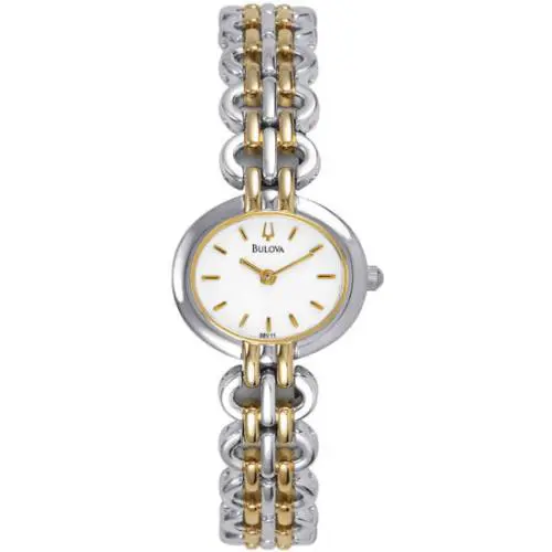 98V11 Ladies Gold Silver 2-TONE Bracelet Watch Tags by Bulova