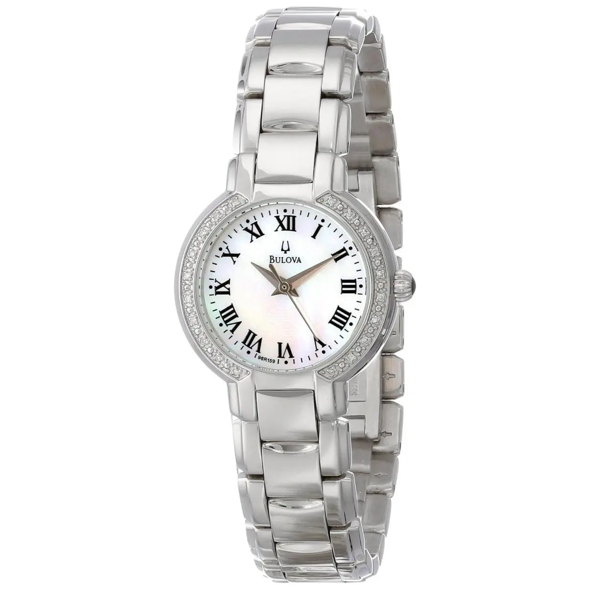 White Mop Dial Diamonds Stainless Steel Women`s Watch 96R159 by Bulova