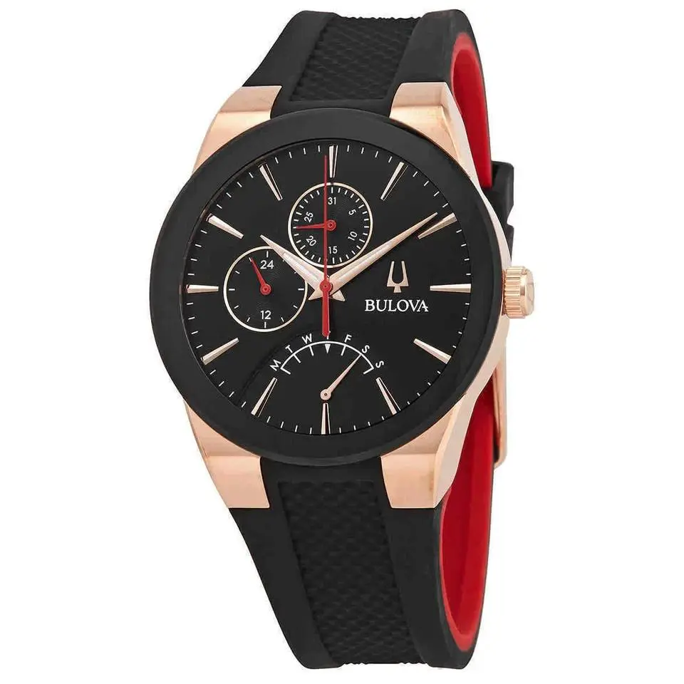 Futuro 41mm Rose Gold Case with Black Silicone Strap Men s Wristwatch by Bulova