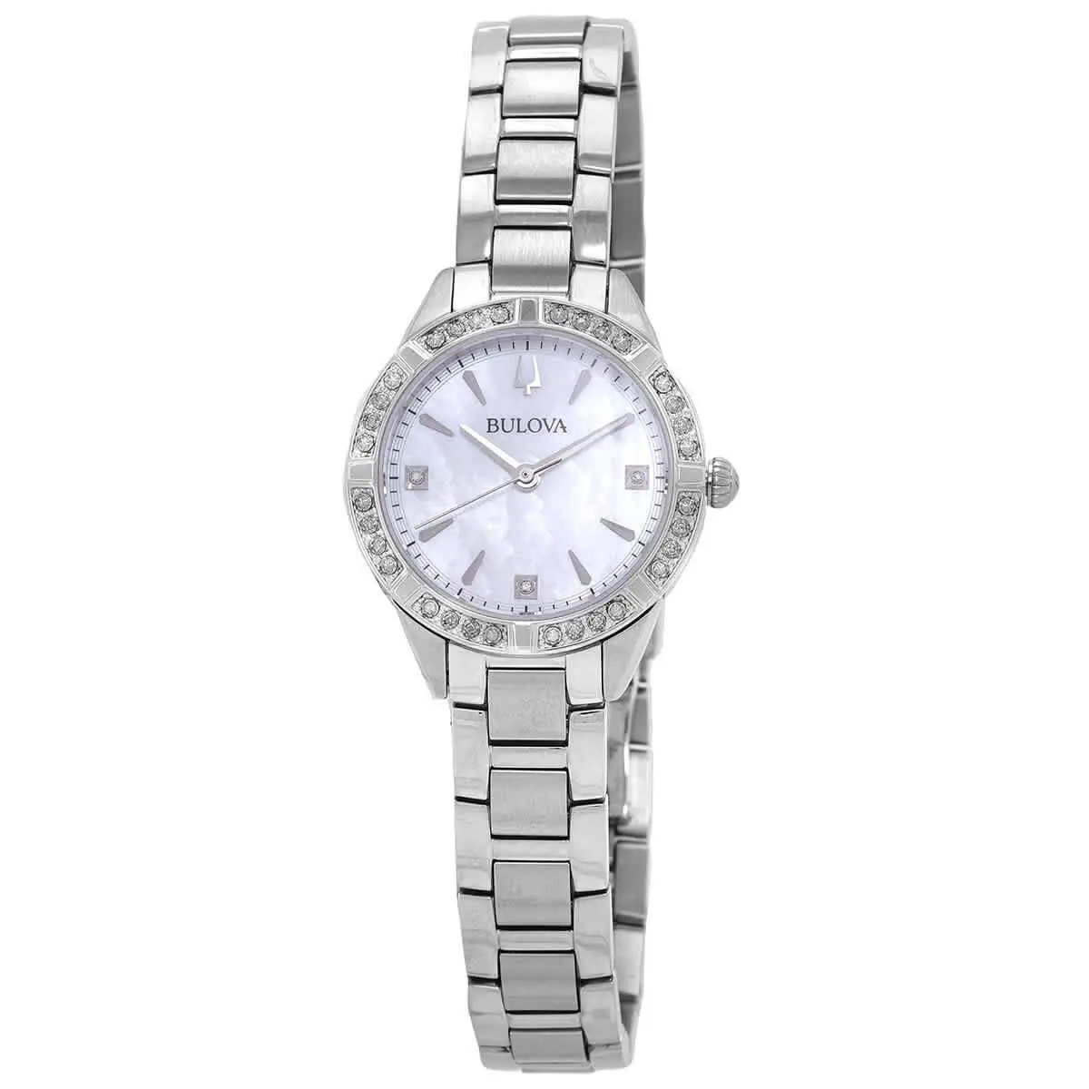 Sutton Quartz Diamond Crystal White Mop Dial Ladies Watch 96R253 by Bulova